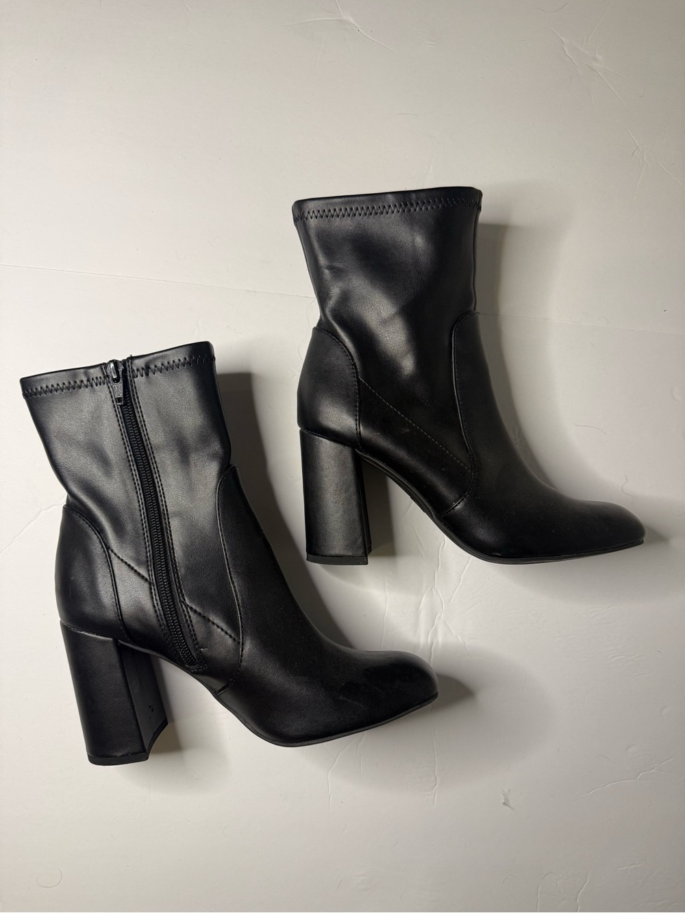 a new day Black Faux-Leather Block Heel Ankle Boots